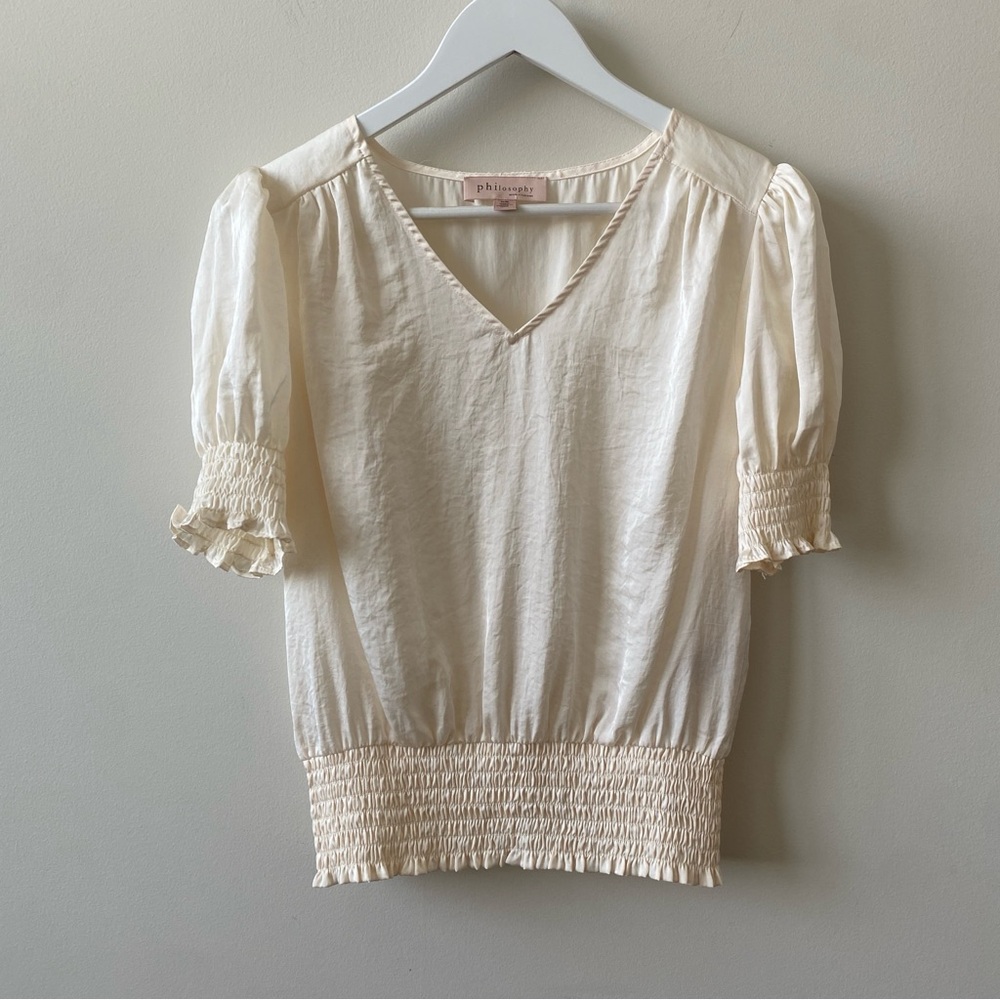 Philosophy Ivory Puff Sleeve Peasant Blouse Size Medium